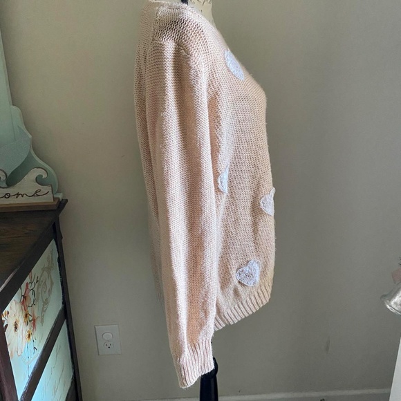 Lauren Conrad Pink Knit Sweater Lace Applique Hearts Size XL - Picture 2 of 9